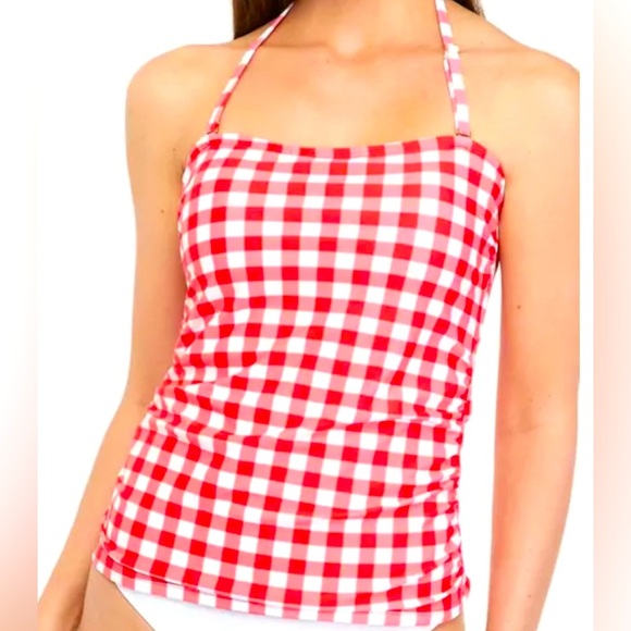 crown & ivy Other - Crown&Ivy Gingham Red White Shirred Tankini Top Swimsuit Sz M Beach Summer Wear